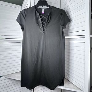 No Boundaries Black Lace-Up T-shirt Dress Juniors XL (15-17) Stretch‎ Knit EUC!